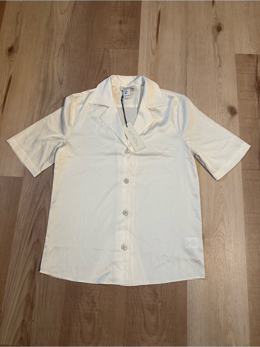 Rachel Zoe Satin Short-Sleeve Button Down Shirt Women's XS